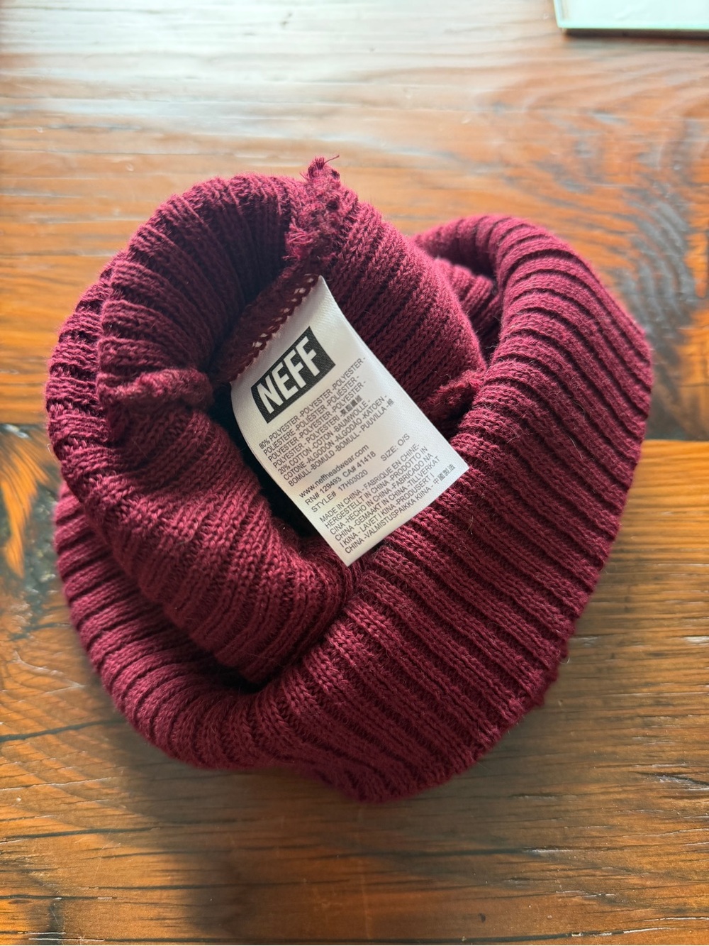 Neff Maroon Ribbed Cuffed Beanie - Picture 3 of 4